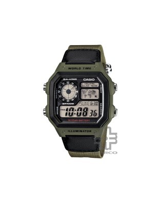 Casio General AE-1200WHB-3BV Olive Green Nylon Band Men Watch 