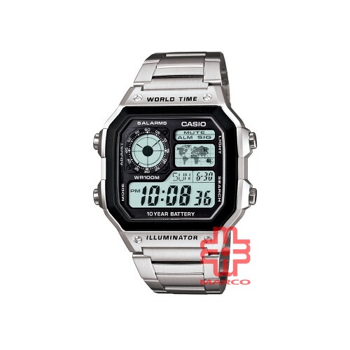 Casio General AE-1200WHD-1AV Silver Stainless Steel Band Men Watch