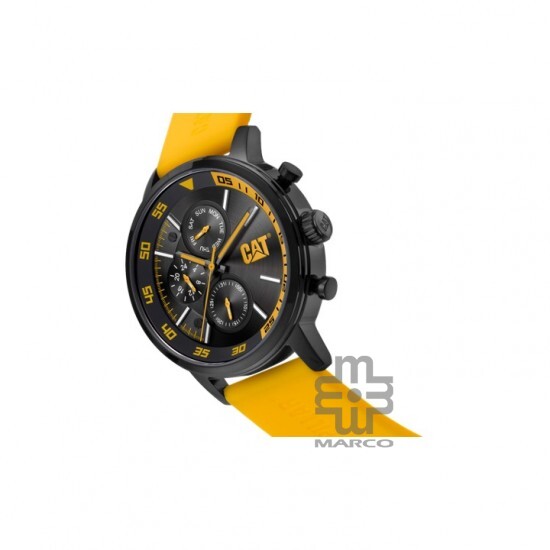Caterpillar Sail AK-169-27-127 Black Yellow Silicone Analog Watch | Multi Movement | 46MM | 2Y Warranty