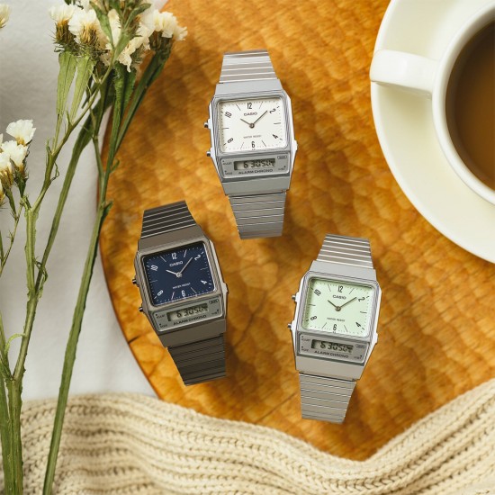 Casio Vintage AQ-800E-3A Silver Stainless Steel Band Men Watch / Women Watch / Unisex Watch