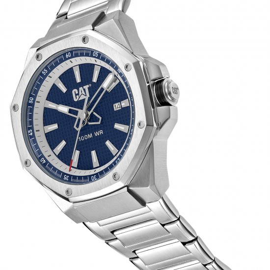 CAT HEXLINE AW-141-11-622 Silver Stainless Steel Band Analog Watch | 10 ATM | 42MM | 2Y Warranty