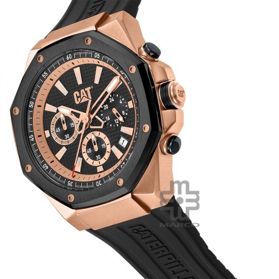 CAT HEXLINE Chrono AW-193-21-129 Black Silicone Band Analog Watch | 10 ATM | 42MM | 2Y Warranty