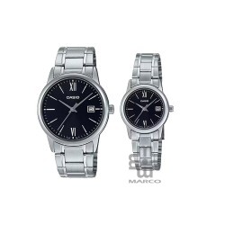 Casio General Couple Watch MTP-V002D-1B3 & LTP-V002D-1B3 Silver Stainless Steel Band