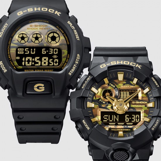 Casio G-Shock Bold Camo Series, Camo and Gold DW-6900CF-1 Black Resin Band Men Sport Watch