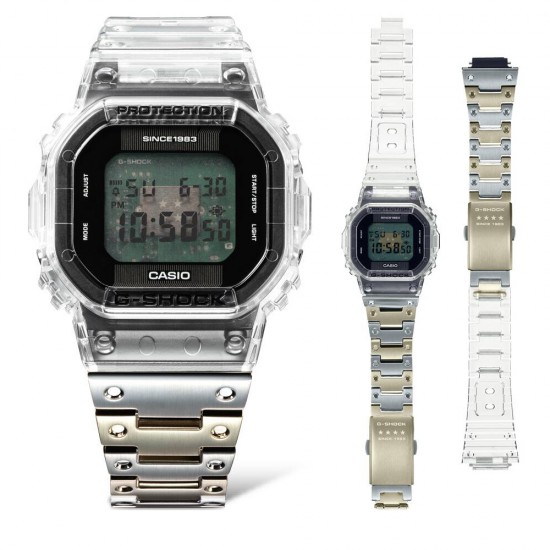 Casio G-Shock Clear Remix Series DWE-5640RX-7 White Transparent Resin Band and Stainless Steel Band Men Watch