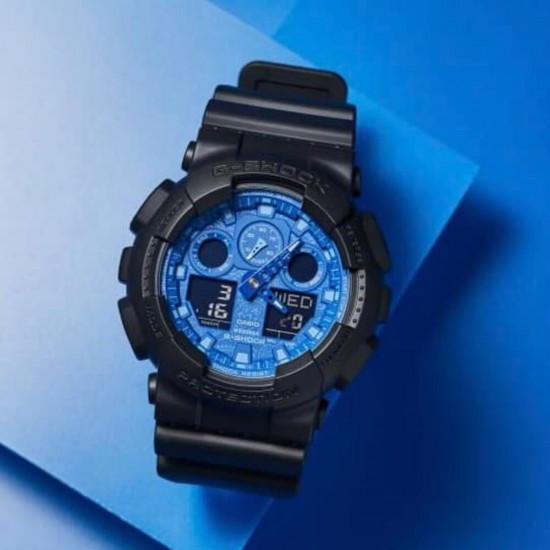 Casio G-Shock Blue Paisley Series GA-100BP-1A Black Resin Band Men Sports Watch