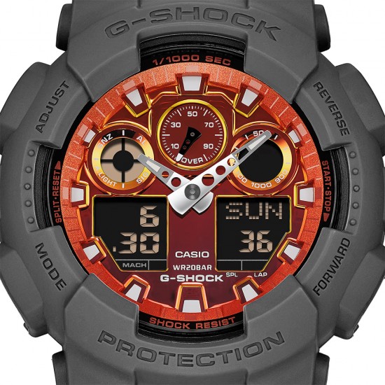 Casio G-Shock Flame Inside Series GA-100FL-8A Grey Resin Band Men Sport Watch