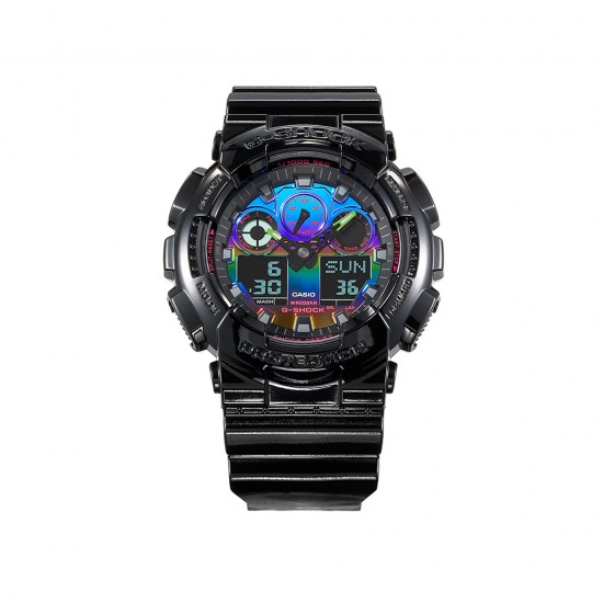 Casio G-Shock Virtual Rainbow Series GA-100RGB-1A Black Resin Band Men Sport Watch