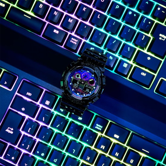 Casio G-Shock Virtual Rainbow Series GA-100RGB-1A Black Resin Band Men Sport Watch