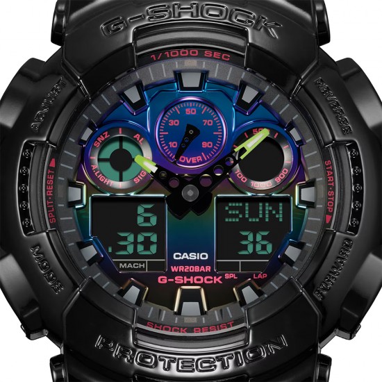 Casio G-Shock Virtual Rainbow Series GA-100RGB-1A Black Resin Band Men Sport Watch