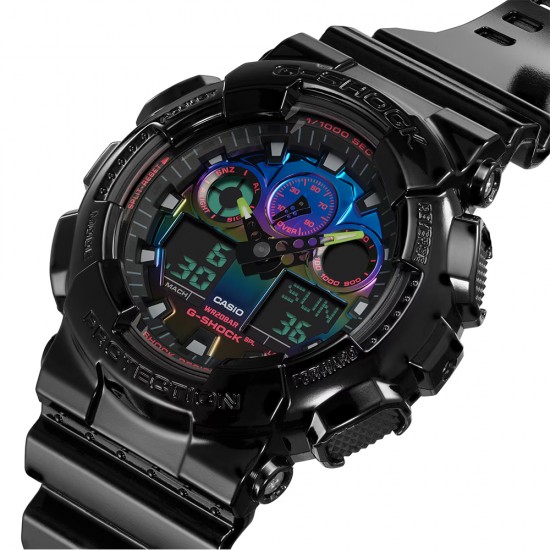 Casio G-Shock Virtual Rainbow Series GA-100RGB-1A Black Resin Band Men Sport Watch