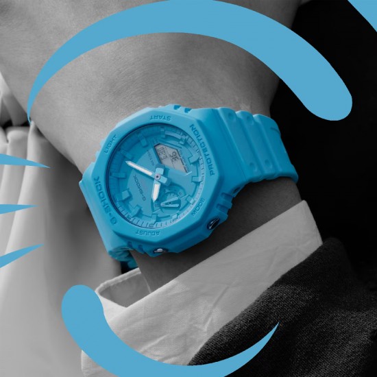Casio G-Shock Tone-On-Tone Series GA-2100-2A2 Turquoise Blue Bio-Based Resin Band Men Sport Watch