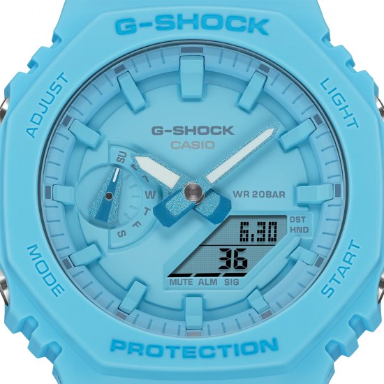 Casio G-Shock Tone-On-Tone Series GA-2100-2A2 Turquoise Blue Bio-Based Resin Band Men Sport Watch