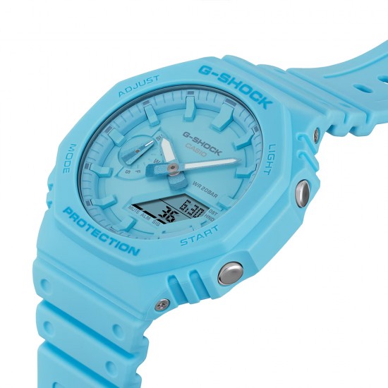 Casio G-Shock Tone-On-Tone Series GA-2100-2A2 Turquoise Blue Bio-Based Resin Band Men Sport Watch