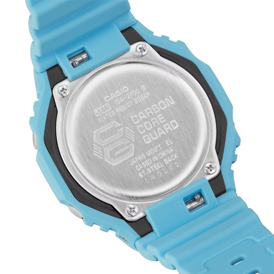 Casio G-Shock Tone-On-Tone Series GA-2100-2A2 Turquoise Blue Bio-Based Resin Band Men Sport Watch