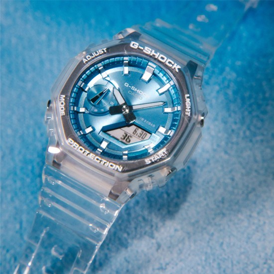 Casio G-Shock Bright Metallic Dial Series GA-2100BM-7A2 White Transparent Resin Band Men Sports Watch Casio G-Shock Bright Metallic Dial Series GA-2100BM-7A2 White Transparent Resin Band Men Sports Watch