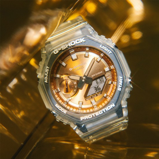 Casio G-Shock Bright Metallic Dial Series GA-2100BM-7A5 White Transparent Resin Band Men Sports Watch Casio G-Shock Bright Metallic Dial Series GA-2100BM-7A5 White Transparent Resin Band Men Sports Watch