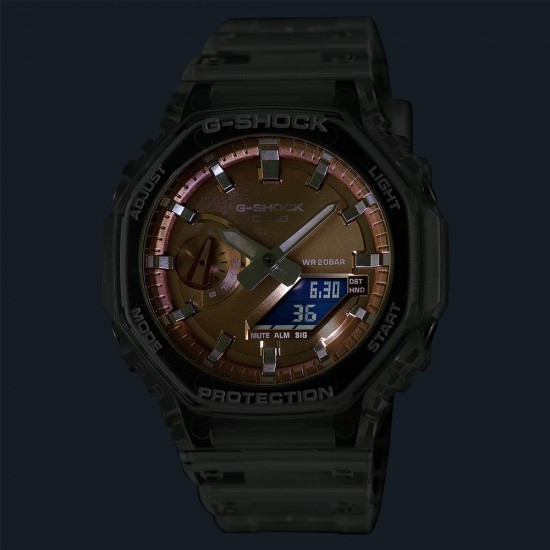 Casio G-Shock Bright Metallic Dial Series GA-2100BM-7A5 White Transparent Resin Band Men Sports Watch Casio G-Shock Bright Metallic Dial Series GA-2100BM-7A5 White Transparent Resin Band Men Sports Watch