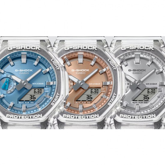 Casio G-Shock Bright Metallic Dial Series GA-2100BM-7A5 White Transparent Resin Band Men Sports Watch Casio G-Shock Bright Metallic Dial Series GA-2100BM-7A5 White Transparent Resin Band Men Sports Watch