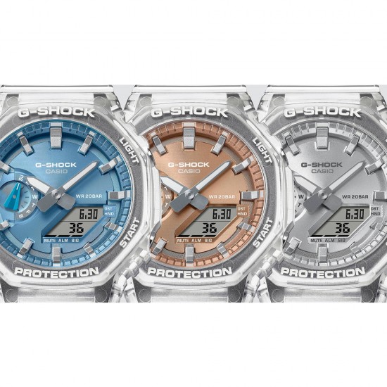 Casio G-Shock Bright Metallic Dial Series GA-2100BM-7A8 White Transparent Resin Band Men Sports Watch Casio G-Shock Bright Metallic Dial Series GA-2100BM-7A8 White Transparent Resin Band Men Sports Watch