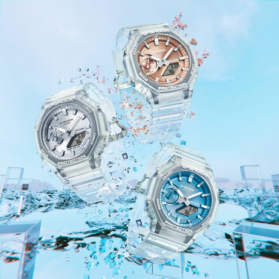 Casio G-Shock Bright Metallic Dial Series GA-2100BM-7A8 White Transparent Resin Band Men Sports Watch Casio G-Shock Bright Metallic Dial Series GA-2100BM-7A8 White Transparent Resin Band Men Sports Watch