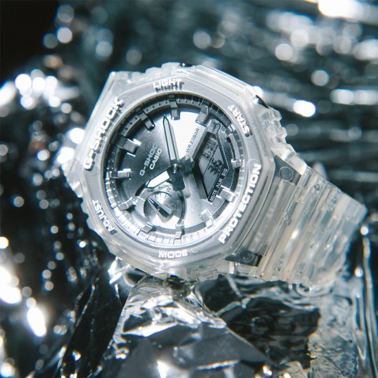 Casio G-Shock Bright Metallic Dial Series GA-2100BM-7A8 White Transparent Resin Band Men Sports Watch Casio G-Shock Bright Metallic Dial Series GA-2100BM-7A8 White Transparent Resin Band Men Sports Watch