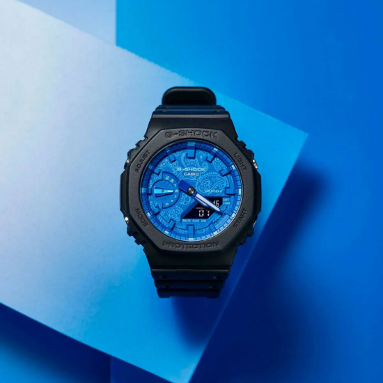 Casio G-Shock Blue Paisley Series GA-2100BP-1A Black Resin Band Men Sports Watch