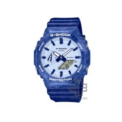 Casio G-Shock Porcelain Series GA-2100BWP-2A Blue Resin Band Men Sports Watch