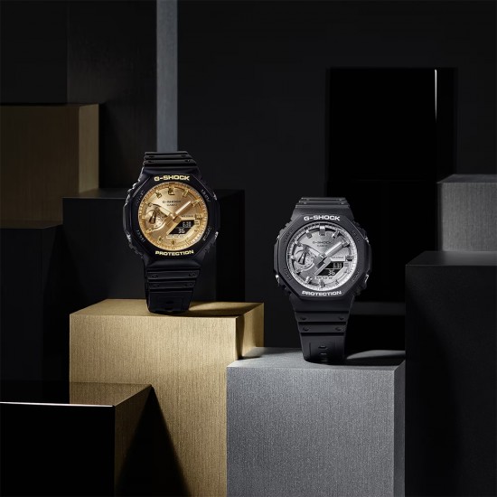Casio G-Shock Gold And Silver Color GA-2100GB-1A Black Resin Band Men Sports Watch