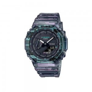 Casio G-Shock Digital Glitch Series GA-2100NN-1A Translucent Purple-Green Resin Band Men Sports Watch
