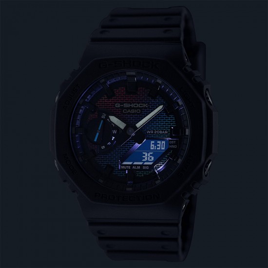 Casio G-Shock Rainbow Brick Wall Series GA-2100RW-1A Black Bio-Based Resin Band Men Sport Watch
