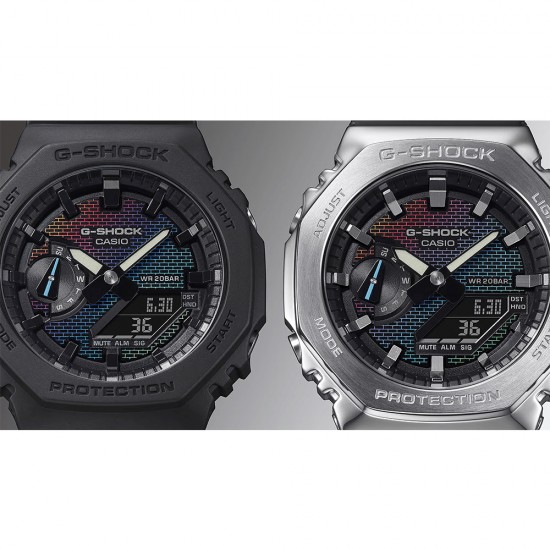 Casio G-Shock Rainbow Brick Wall Series GA-2100RW-1A Black Bio-Based Resin Band Men Sport Watch