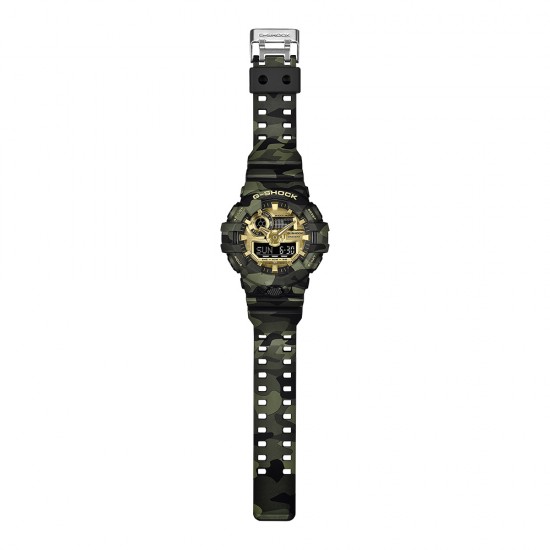 Casio G-Shock Bold Camo Series, Camo and Gold GA-700CMG-3A Camouflage Resin Band Men Sport Watch
