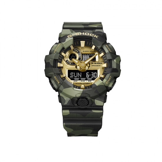 Casio G-Shock Bold Camo Series, Camo and Gold GA-700CMG-3A Camouflage Resin Band Men Sport Watch