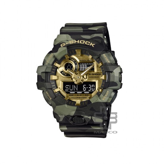 Casio G-Shock Bold Camo Series, Camo and Gold GA-700CMG-3A Camouflage Resin Band Men Sport Watch