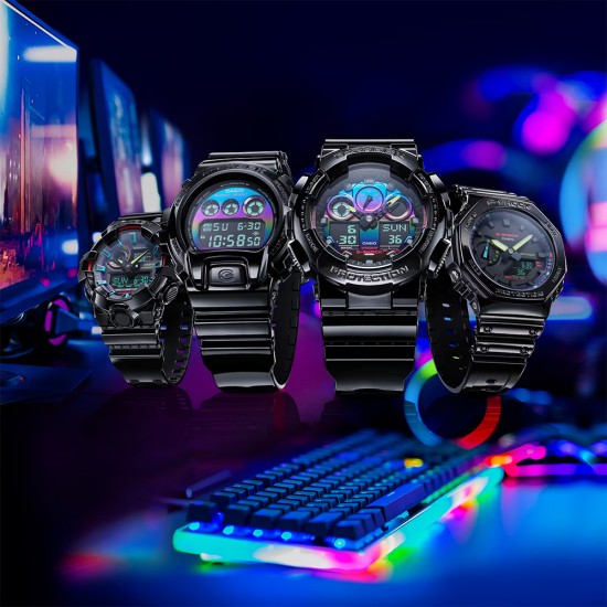 Casio G-Shock Virtual Rainbow Series GA-700RGB-1A Black Resin Band Men Sport Watch