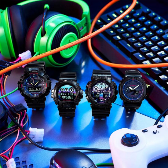 Casio G-Shock Virtual Rainbow Series GA-700RGB-1A Black Resin Band Men Sport Watch