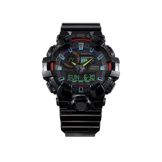 Casio G-Shock Virtual Rainbow Series GA-700RGB-1A Black Resin Band Men Sport Watch