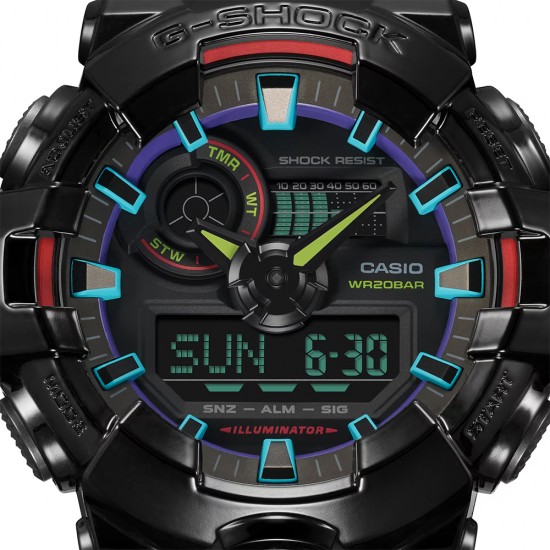 Casio G-Shock Virtual Rainbow Series GA-700RGB-1A Black Resin Band Men Sport Watch