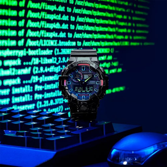Casio G-Shock Virtual Rainbow Series GA-700RGB-1A Black Resin Band Men Sport Watch