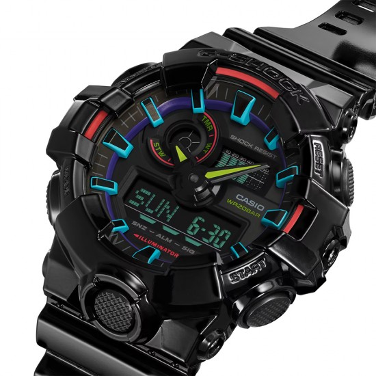 Casio G-Shock Virtual Rainbow Series GA-700RGB-1A Black Resin Band Men Sport Watch