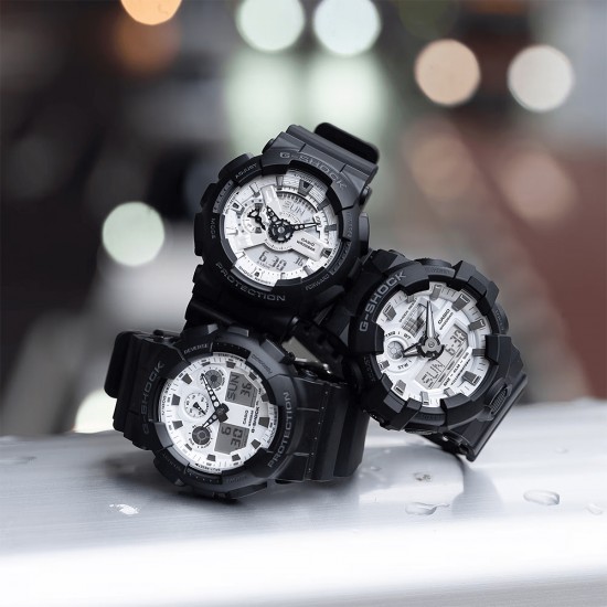 Casio G-Shock Black and Brilliant White Series GA-700WD-1A Black Resin Band Men Sports Watch