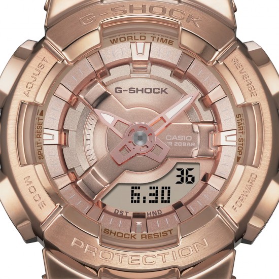Casio G-Shock Women Pink Gold Metal Covered GM-S110PG-4A Pink Resin Band Sports Watch