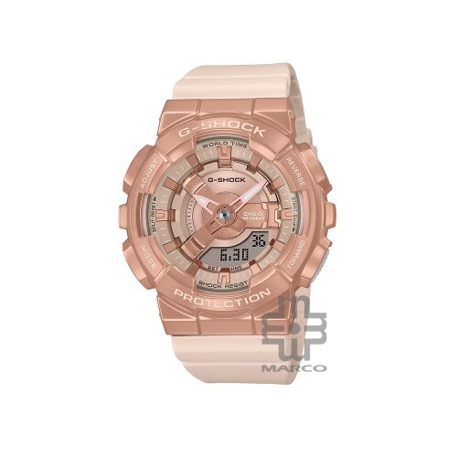 Casio G-Shock Women Pink Gold Metal Covered GM-S110PG-4A Pink Resin Band Sports Watch