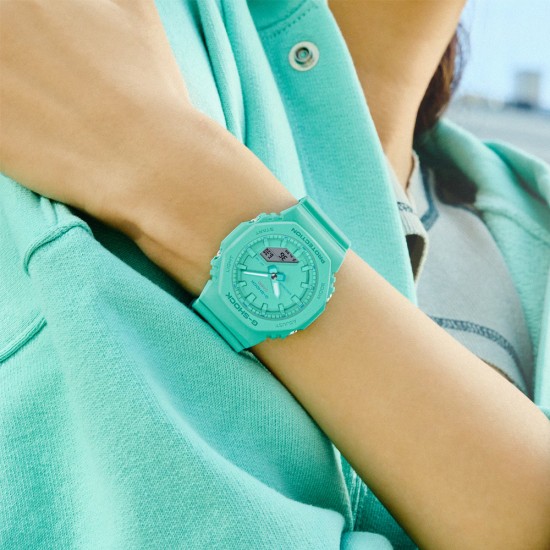 Casio G-Shock Women Tone-On-Tone Series GMA-P2100-2A Turquoise Blue Bio-Based Resin Band Sports Watch