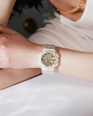 Casio G-Shock Women Clear & Gold Series GMA-S110SG-7A Translucent Resin Band Sport Watch