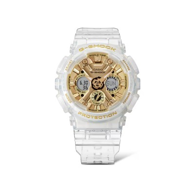 Casio G-Shock Women Clear & Gold Series GMA-S120SG-7A Translucent Resin Band Sport Watch