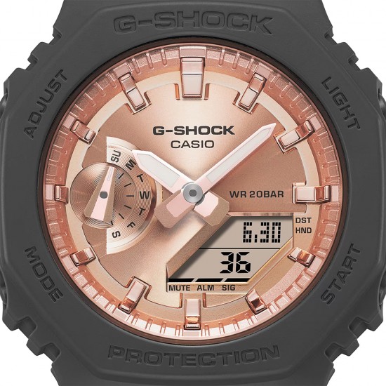 Casio G-Shock Women Pink Gold Metallic Dial GMA-S2100MD-1A Black Resin Band Sports Watch