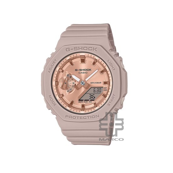 Casio G-Shock Women Pink Gold Metallic Dial GMA-S2100MD-4A Beige Resin Band Sports Watch