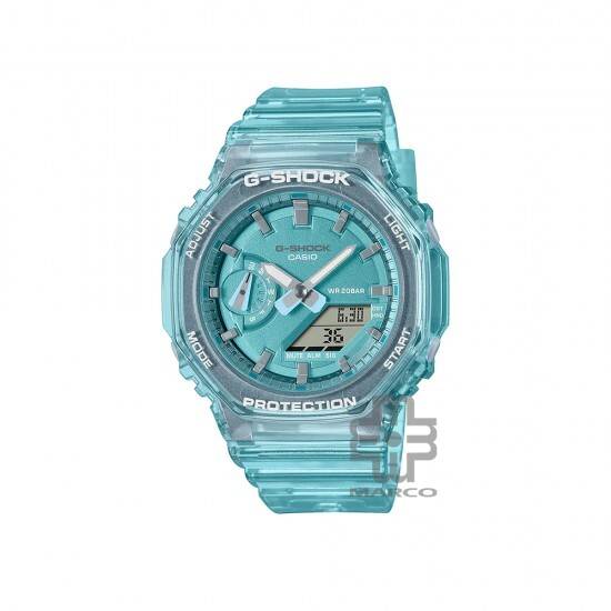 Casio G-Shock Women Metallic Skeleton Series GMA-S2100SK-2A Crystal Blue Translucent Resin Band Sports Watch